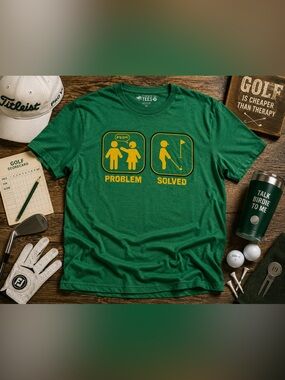 Chive Tees Funny Golf Problem Solved Mens XL Green Graphic T Shirt Golfer